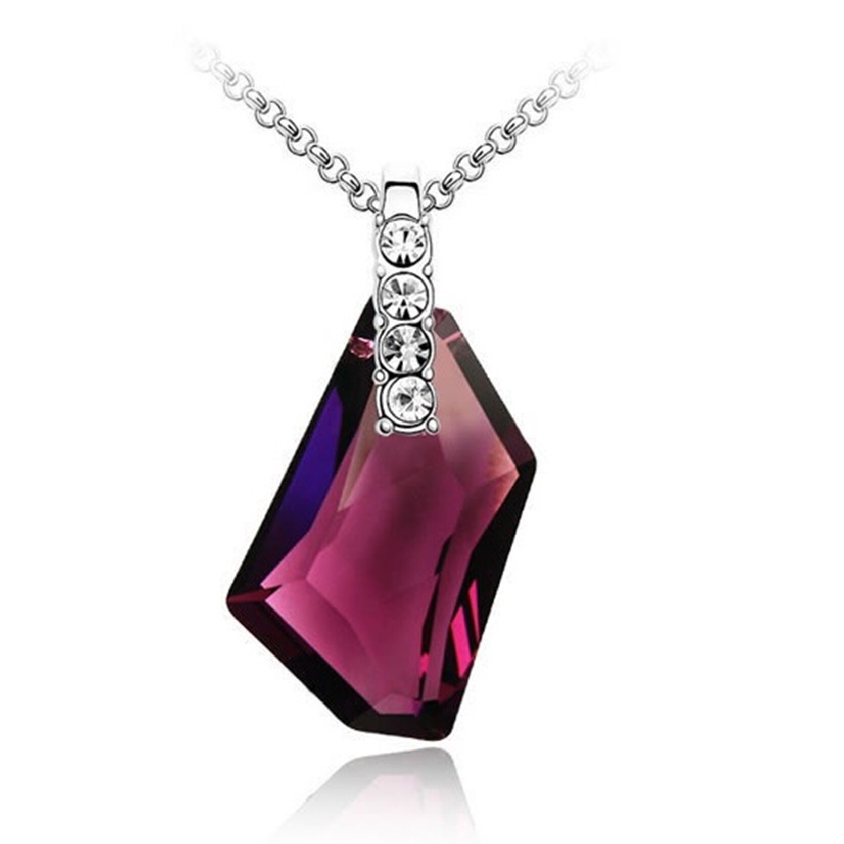 Colier ZZV argintiu cu strasuri albe si cristal australian indigo in forma geometrica