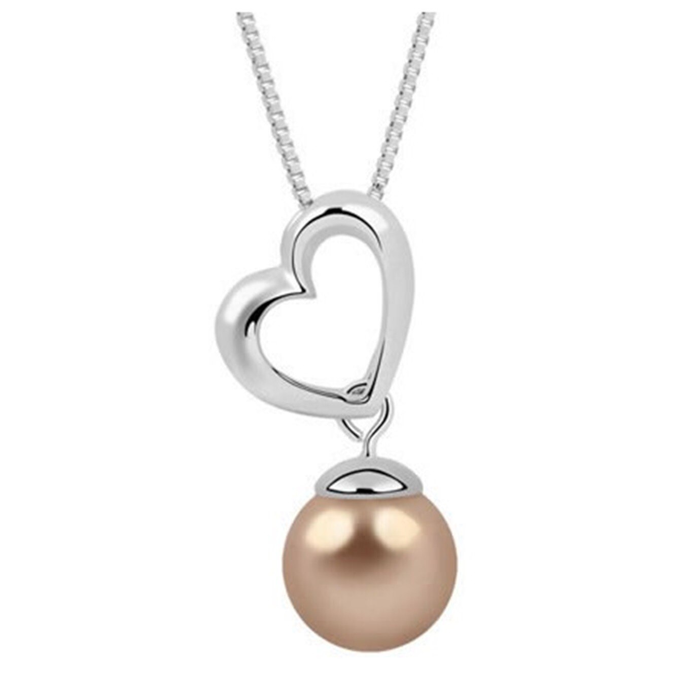 Colier ZZV argintiu cu inimioara si perla caramel