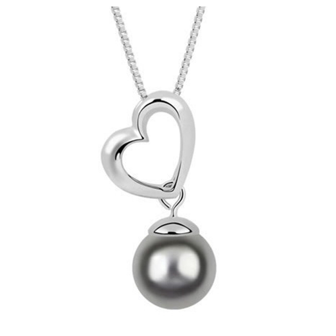 Colier ZZV argintiu cu inimioara si perla grafit