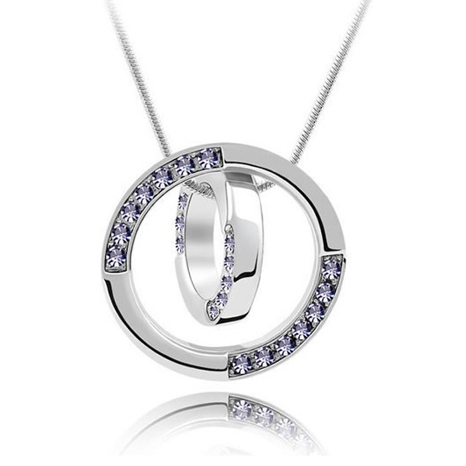 Colier ZZV argintiu cercuri concentrice cu strasuri mov