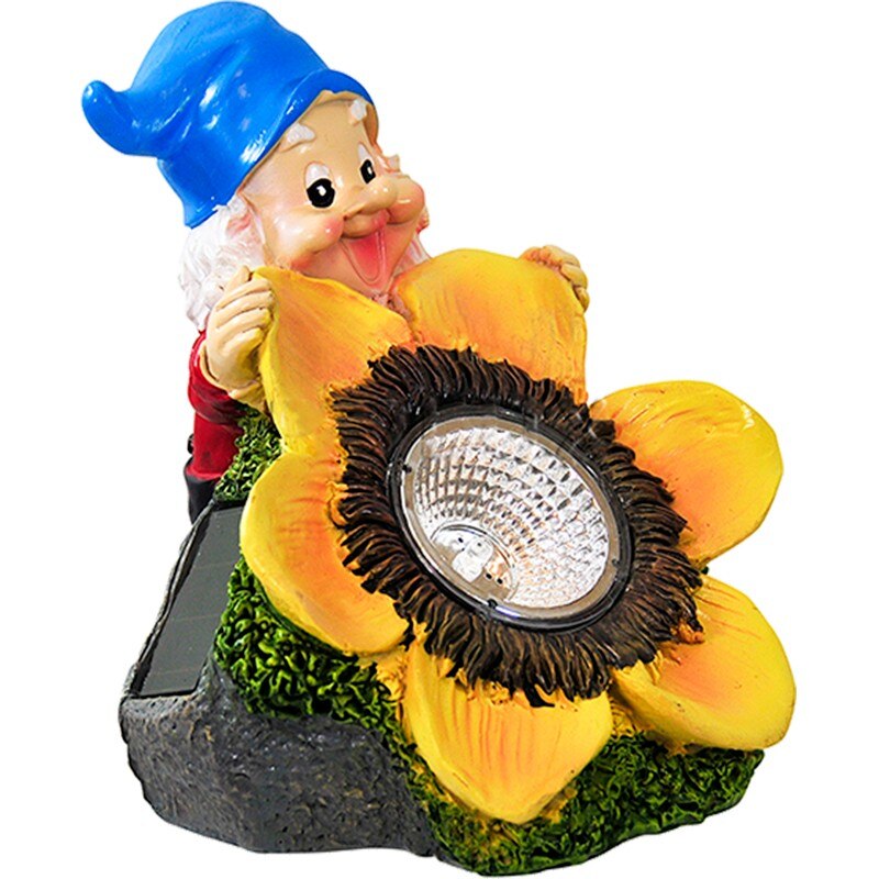 Decoratiune gradina Pitic cu lampa solara, Polux, multicolor, 14 x 13 x 15,5 cm