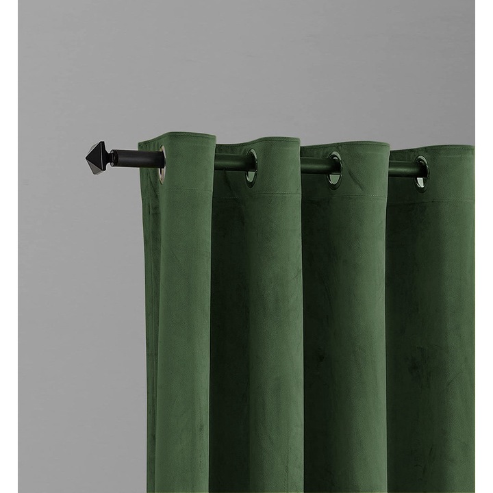 Bársony függöny garnitúra fekete karikákkal, Madison, 150x250 cm, sűrűség 700 g/ml, Bazsalikom zöld, 2 db