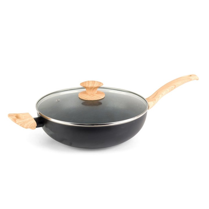 Tigaie wok cu capac 28cm, invelis non-stick, negru, Scandi Smartstone