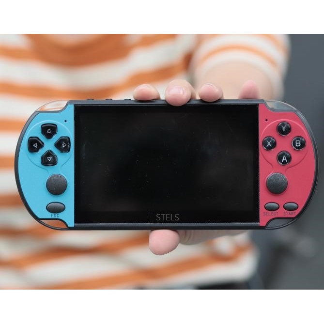 Joc portabil, STELS, X12 Pro, Tehnologie inteligenta, Ecran color de 5.1 inchi, Iesire TV, 64 GB, 10.000 de jocuri, Rosu/Albastru