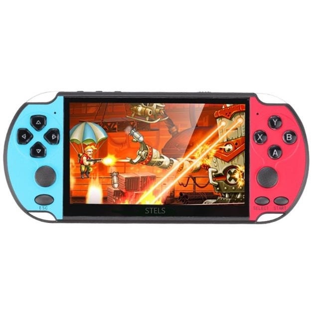Joc portabil, STELS, X12 Pro, Tehnologie inteligenta, Ecran color de 5.1 inchi, Iesire TV, 64 GB, 10.000 de jocuri, Rosu/Albastru