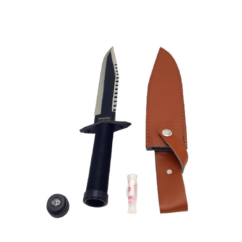 Cutit de vanatoare Rambo, First Blood, 36 cm, Negru cu teaca Maro