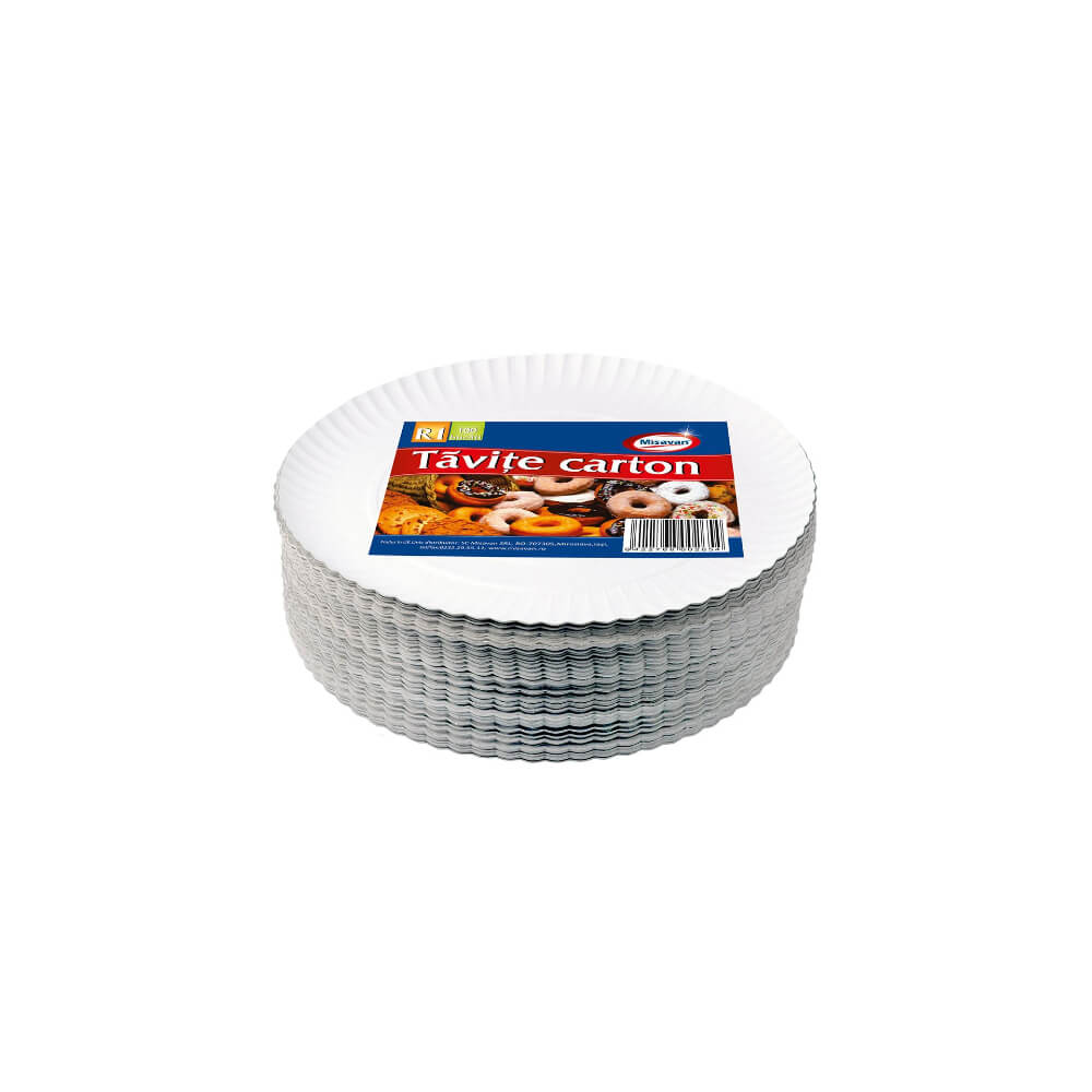 Set 100 Tavite din Carton R1 Misavan, Diametru 23cm, Albe