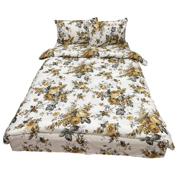 Set lenjerie pat mediu, gri/bej, pentru saltea intre 140-160cm,  Set lenjerie pat mediu, gri/bej, pentru saltea intre 140-160cm,