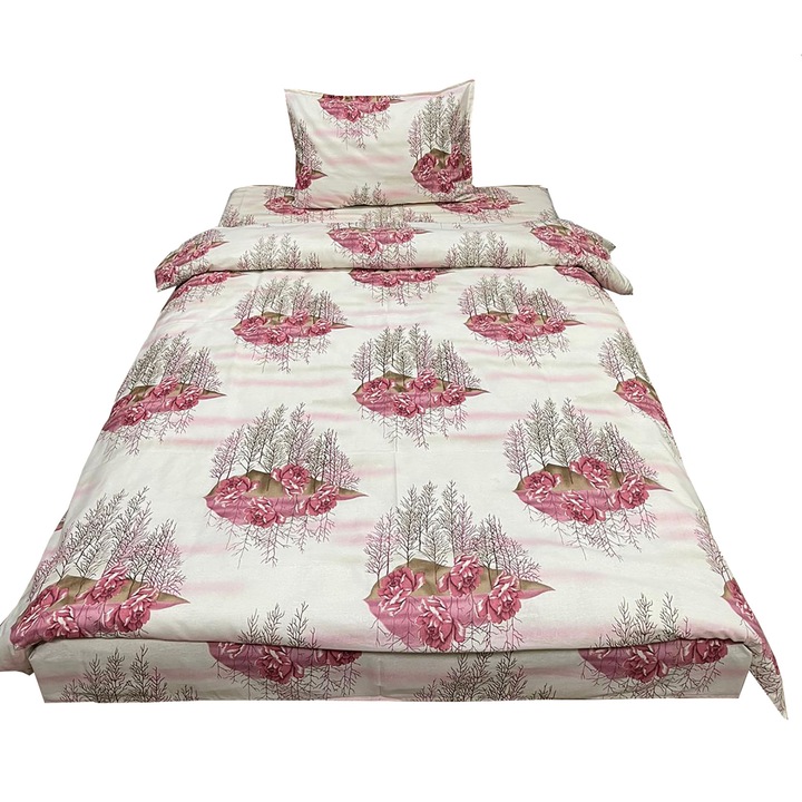 Единично спално бельо, розово, за матрак 90см, "Отражение на роза" от 100% памук на Liz Line - LS182
