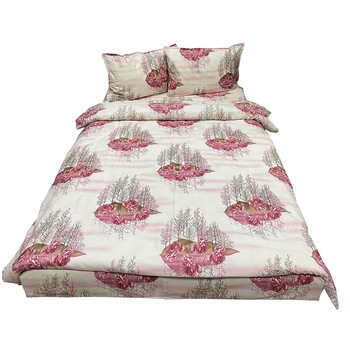 Set lenjerie pat dublu, roz/alba, pentru saltea intre 160-180cm,  Set lenjerie pat dublu, roz/alba, pentru saltea intre 160-180cm,