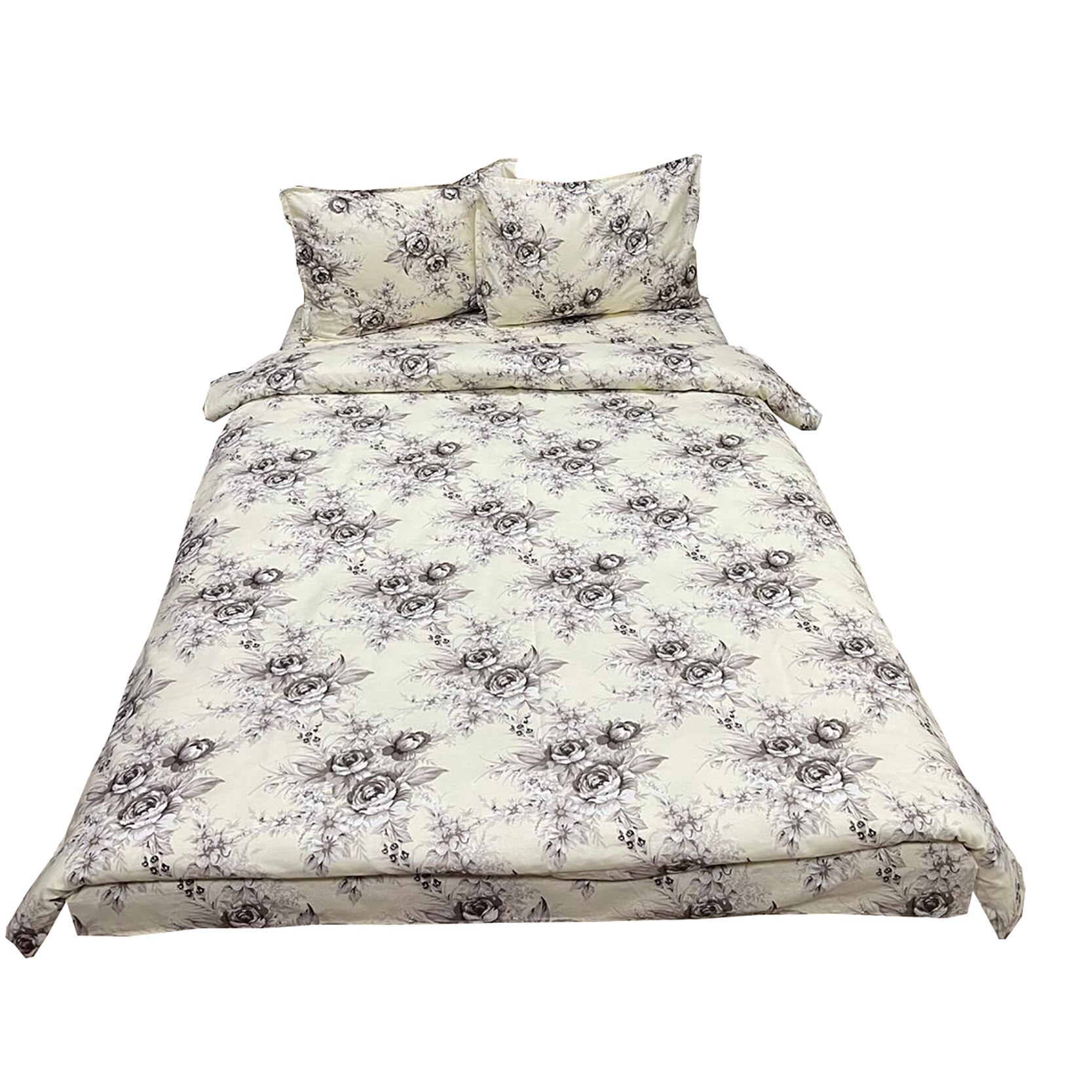 Set lenjerie pat mediu, crem/gri, pentru saltea intre 140-160cm, 