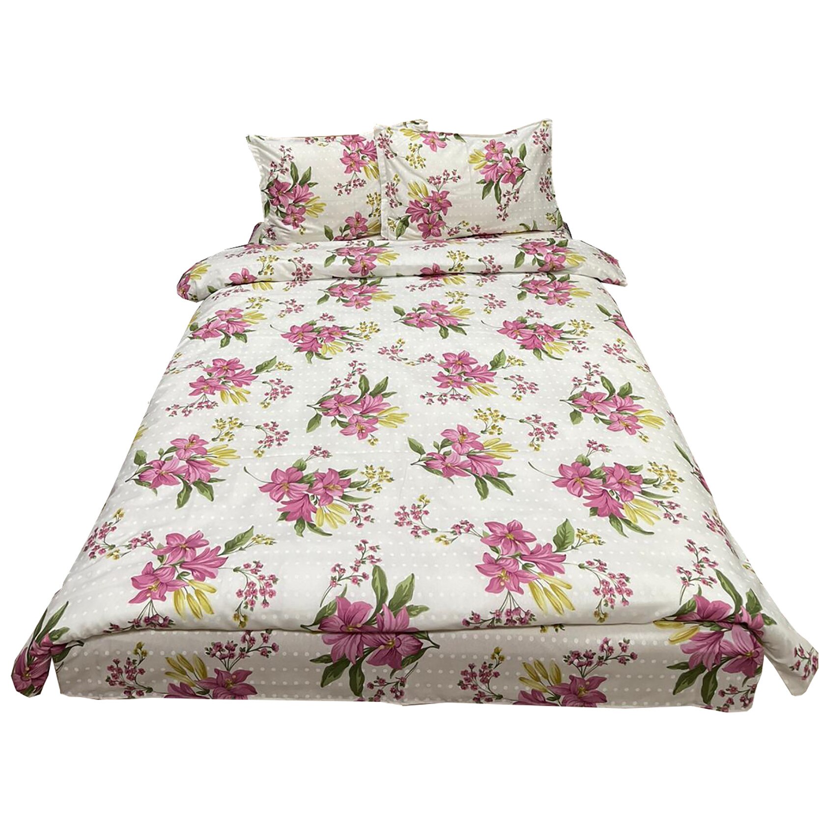 Set lenjerie pat mediu, alba/lila, pentru saltea intre 140-160cm, 