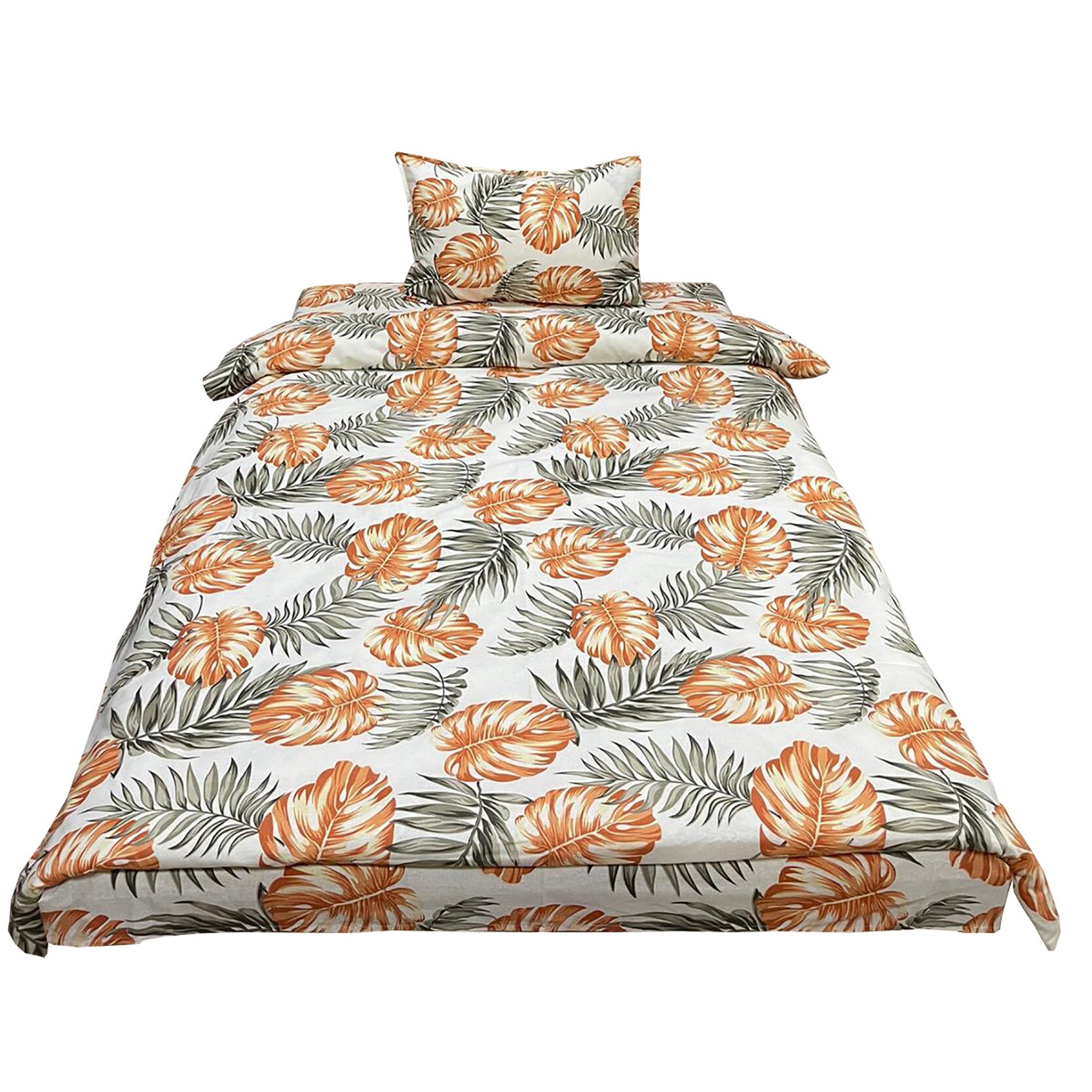 Lenjerie pat single, kaki/orange, pentru saltea de 90cm, 