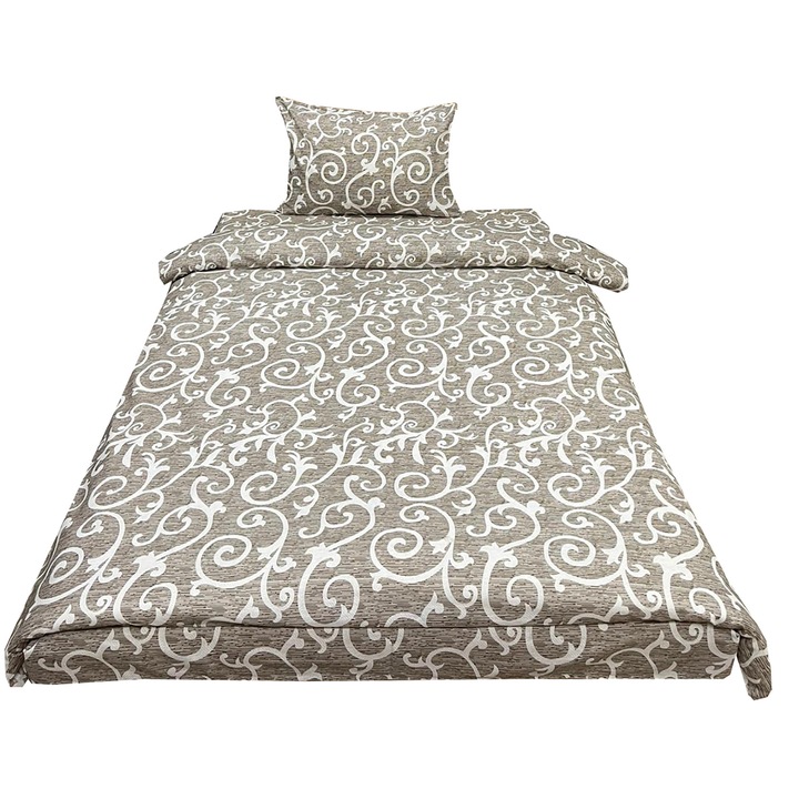 Lenjerie pat single, maro, pentru saltea de 90cm, "Arabesque" din bumbac 100% by Liz Line - LS200