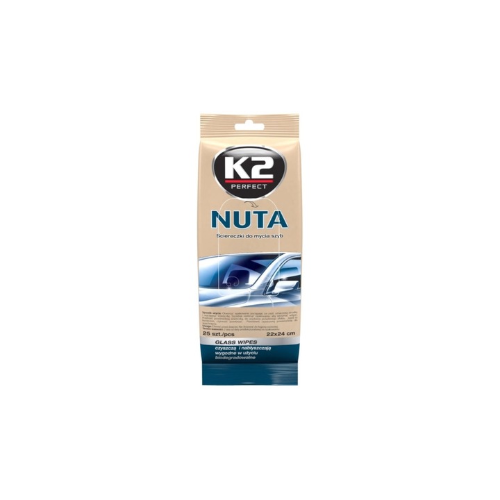 K2AUTO üvegtisztító kendő, 25 db, NUTA