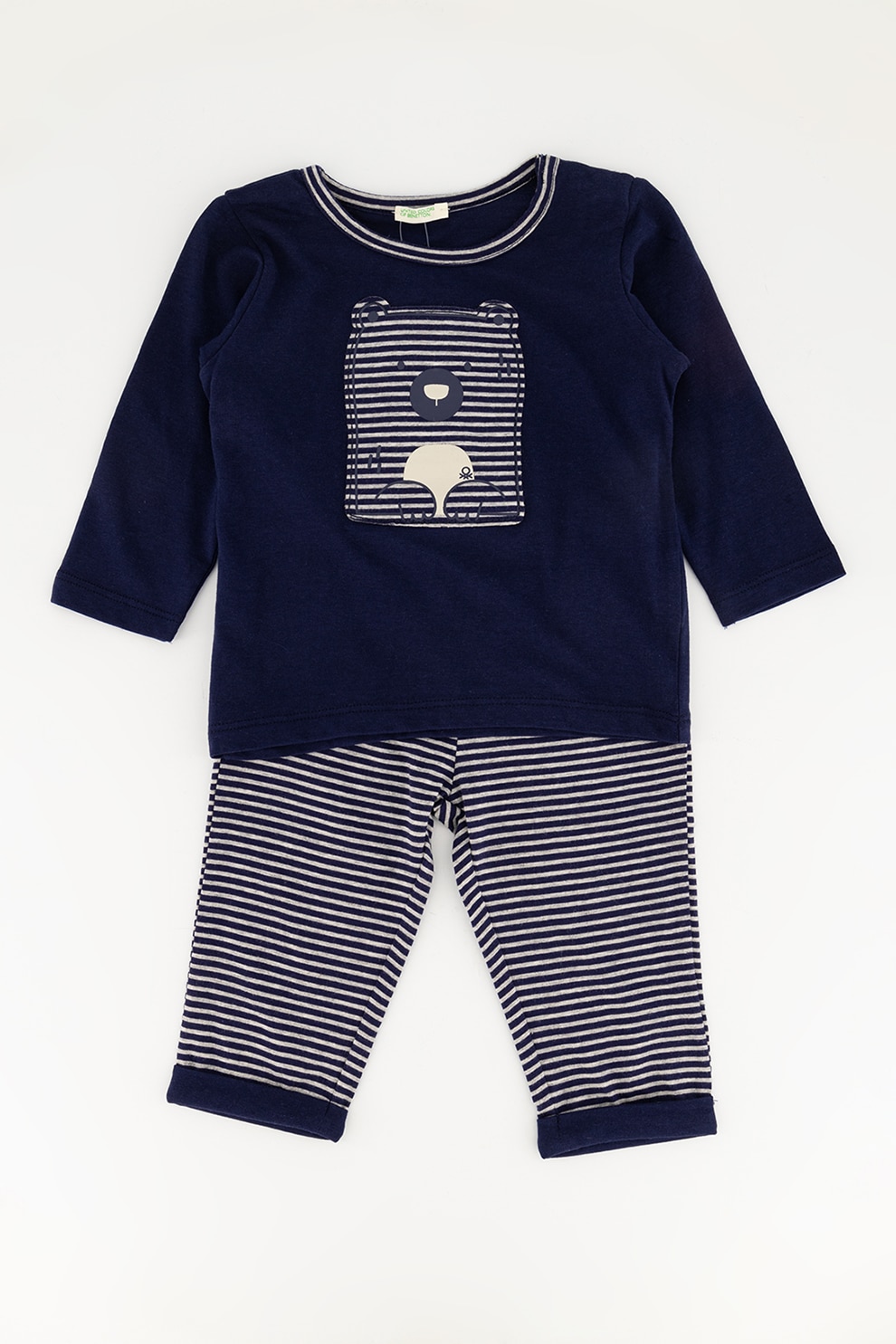 United Colors of Benetton, Pijama lunga de bumbac cu imprimeu grafic, Bleumarin