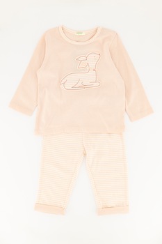 United Colors of Benetton, Pijama lunga de bumbac cu imprimeu grafic, Piersica United Colors of Benetton, Pijama lunga de bumbac cu imprimeu grafic, Piersica