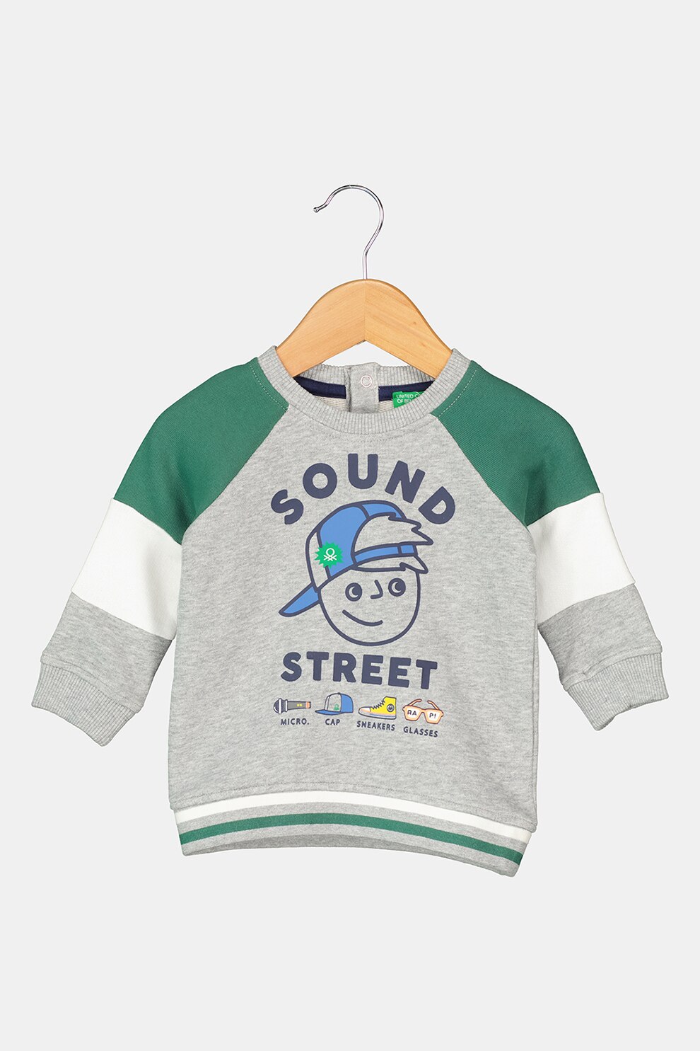 United Colors of Benetton, Bluza sport colorblock cu maneci raglan, Gri melange/Verde