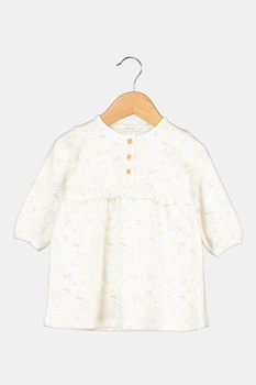 United Colors of Benetton, Rochie de bumbac cu imprimeu, Crem, 74 CM United Colors of Benetton, Rochie de bumbac cu imprimeu, Crem, 74 CM