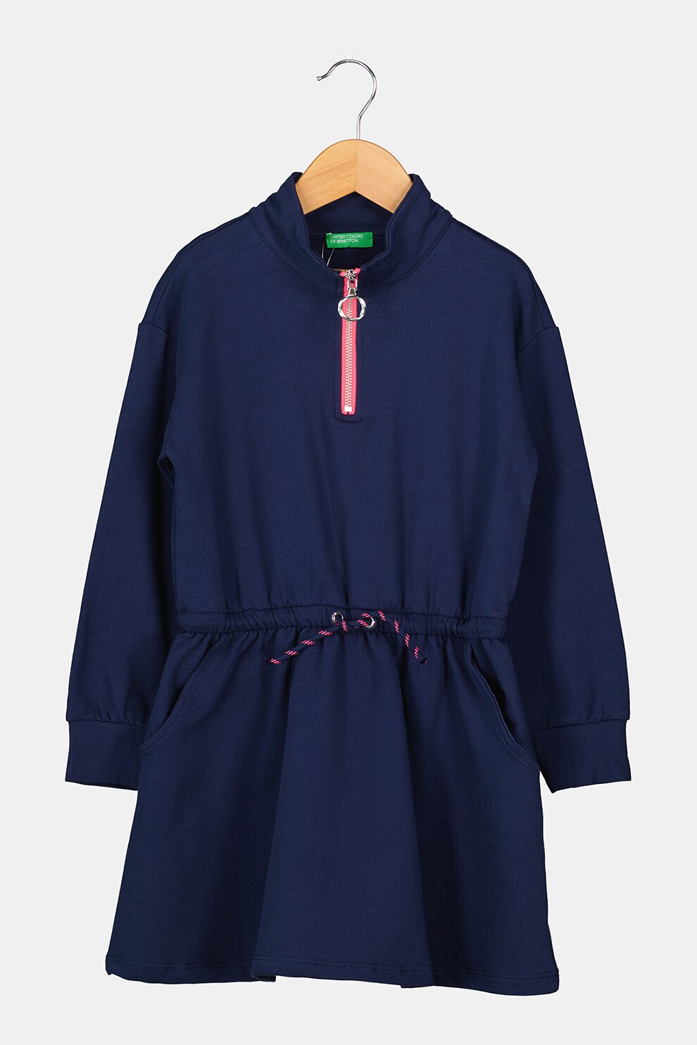 United Colors of Benetton, Rochie evazata cu snur in talie, Bleumarin, 140 CM