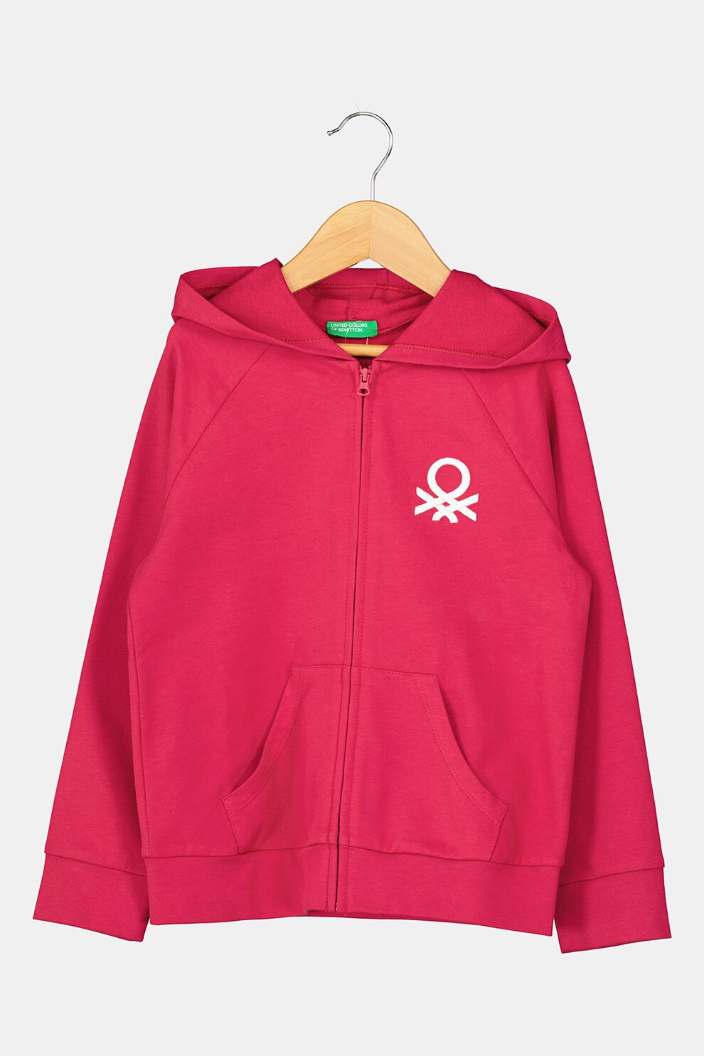 United Colors of Benetton, Hanorac cu fermoar si broderie logo, 160 CM, Fucsia