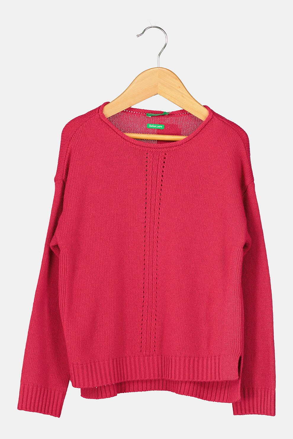 United Colors of Benetton, Pulover asimetric din amestec de lana, Fucsia