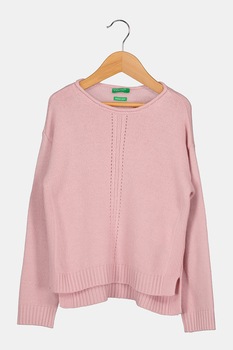 United Colors of Benetton, Pulover asimetric din amestec de lana, Roz prafuit United Colors of Benetton, Pulover asimetric din amestec de lana, Roz prafuit