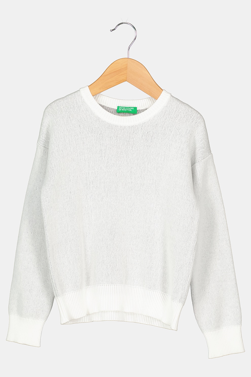 United Colors of Benetton, Pulover tricotat fin cu decolteu la baza gatului, Gri/Argintiu