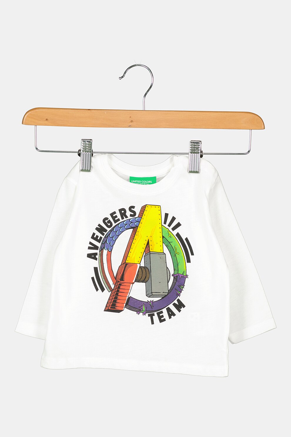 United Colors of Benetton, Bluza cu decolteu la baza gatului si imprimeu cu desene, Alb/Galben/Rosu