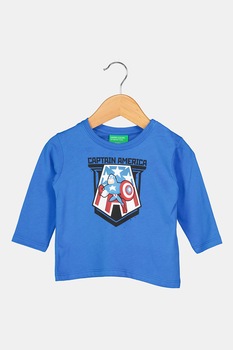 United Colors of Benetton, Bluza cu decolteu la baza gatului si imprimeu cu desene, Albastru royal United Colors of Benetton, Bluza cu decolteu la baza gatului si imprimeu cu desene, Albastru royal