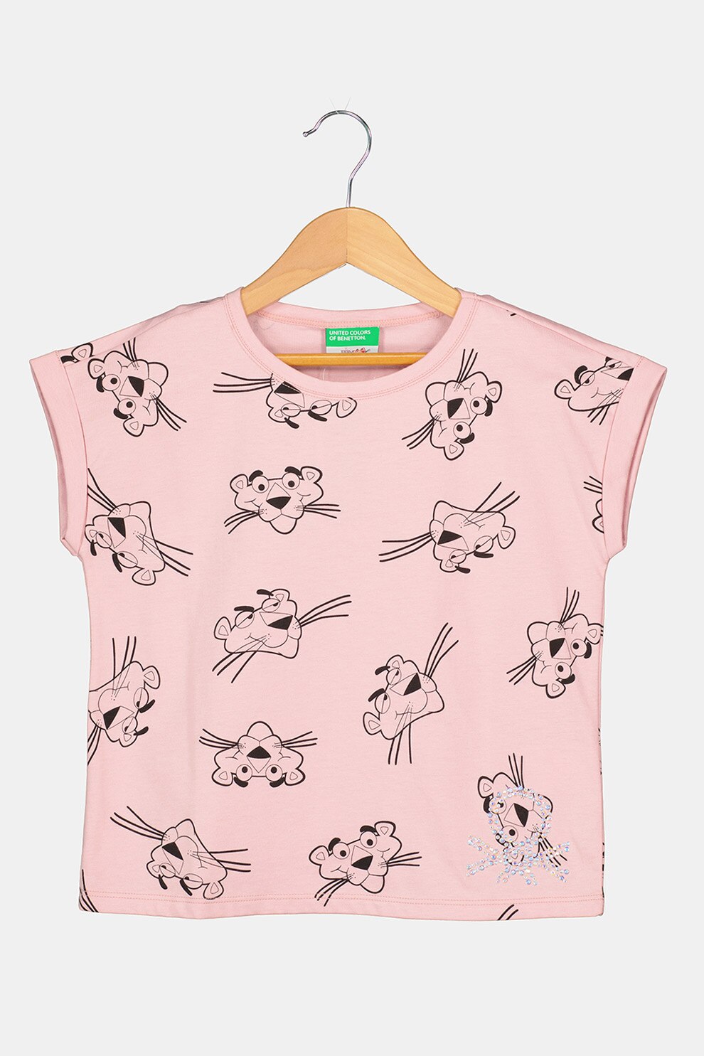 United Colors of Benetton, Tricou de bumbac cu imprimeu cu desene, Roz