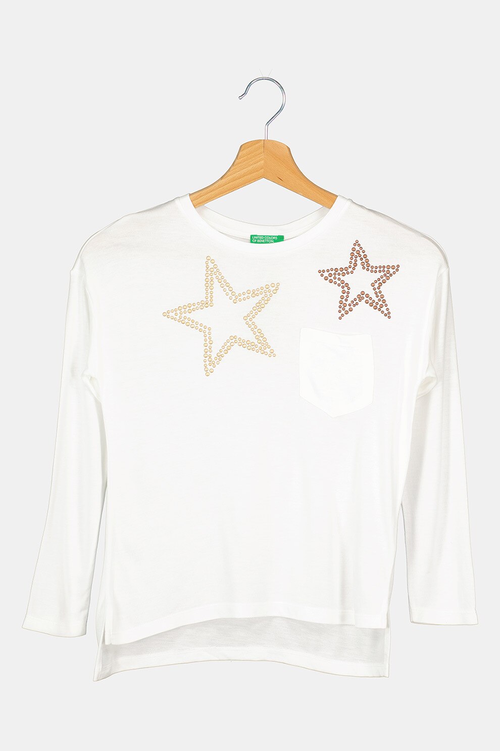 United Colors of Benetton, Bluza cu nituri metalice si buzunar pe piept, Alb