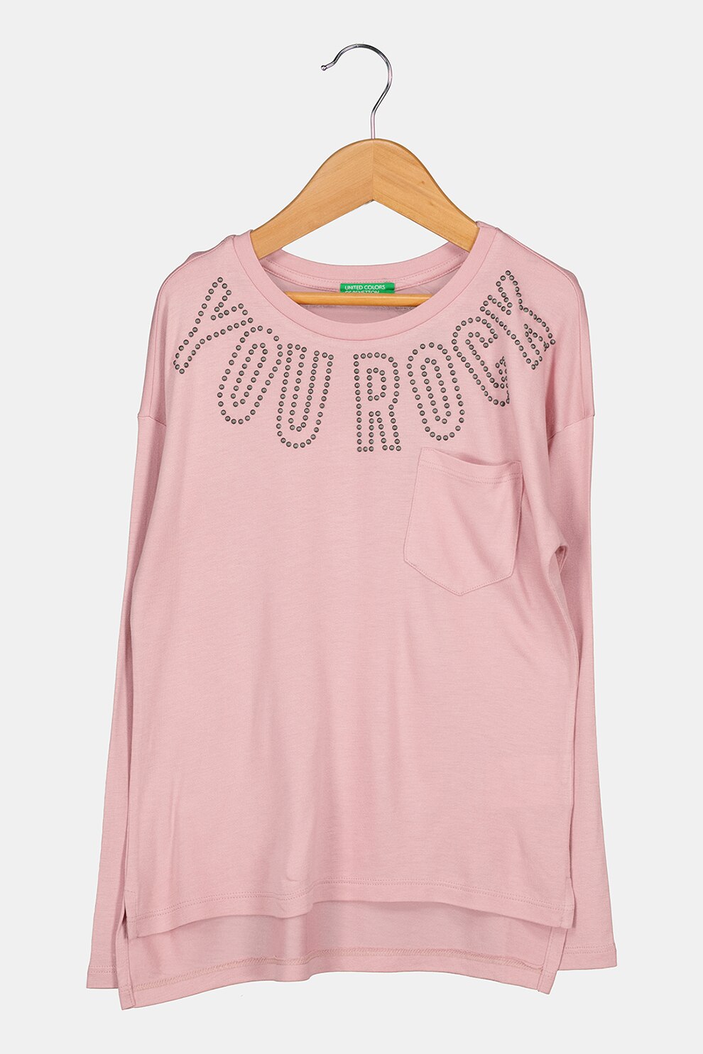 United Colors of Benetton, Bluza cu nituri metalice si buzunar pe piept, Roz prafuit