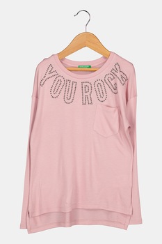 United Colors of Benetton, Bluza cu nituri metalice si buzunar pe piept, Roz prafuit United Colors of Benetton, Bluza cu nituri metalice si buzunar pe piept, Roz prafuit