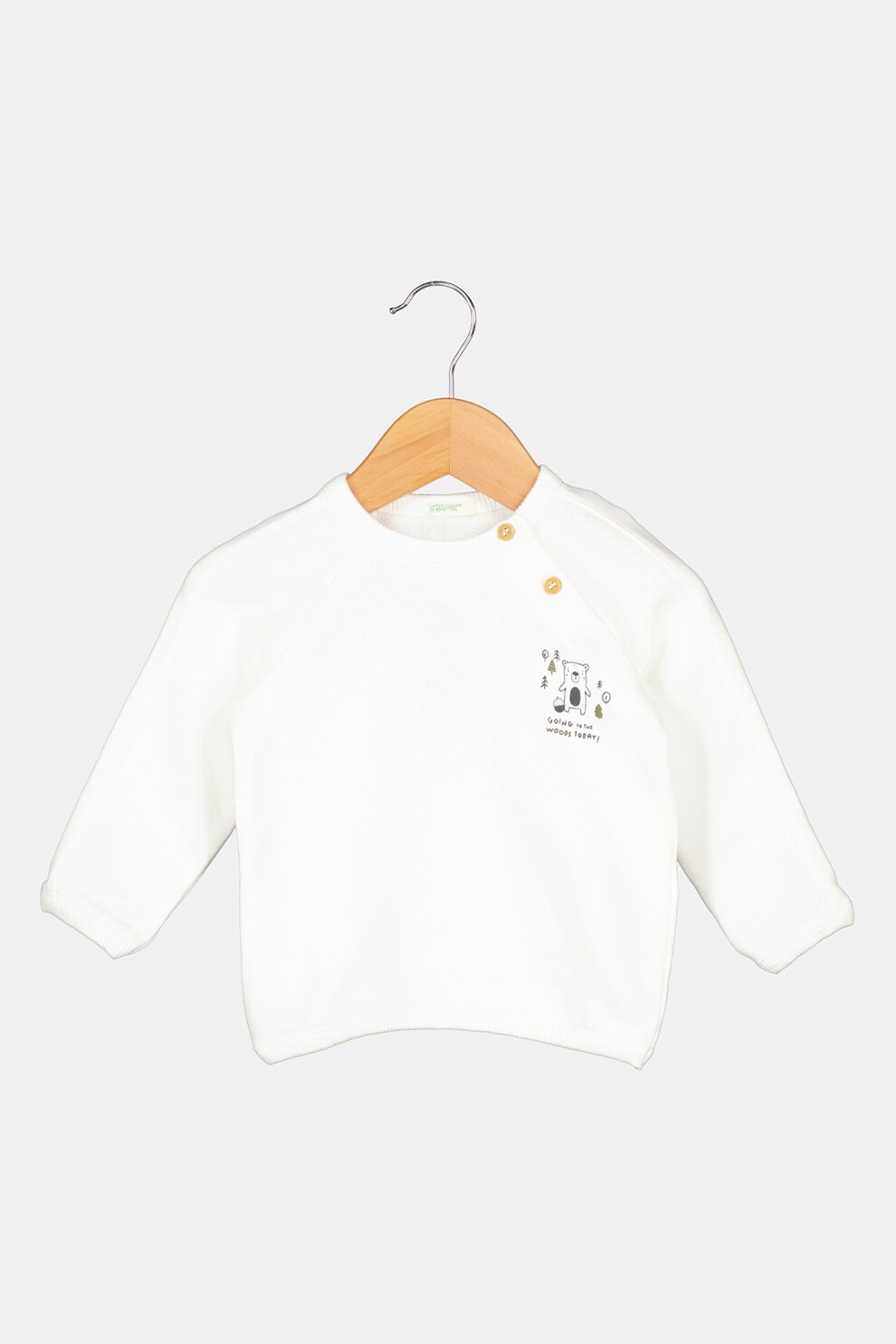 United Colors of Benetton, Bluza sport cu decolteu la baza gatului si maneci raglan, Alb