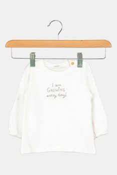 United Colors of Benetton, Bluza de bumbac organic cu design frontal, Alb United Colors of Benetton, Bluza de bumbac organic cu design frontal, Alb