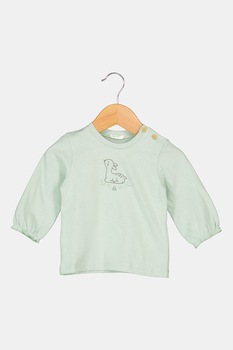 United Colors of Benetton, Bluza de bumbac organic cu design frontal, Verde menta United Colors of Benetton, Bluza de bumbac organic cu design frontal, Verde menta