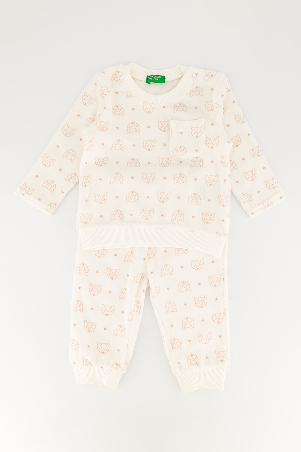 United Colors of Benetton, Set de bluza cu imprimeu grafic si pantaloni, 2 piese, Alb, 74 CM