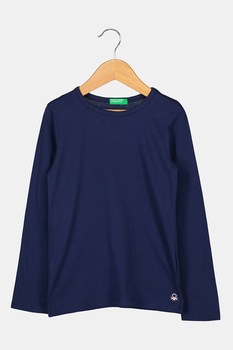 United Colors of Benetton, Bluza cu maneci lungi si decolteu la baza gatului, Bleumarin, 110 CM United Colors of Benetton, Bluza cu maneci lungi si decolteu la baza gatului, Bleumarin, 110 CM