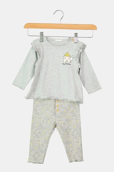 United Colors of Benetton, Set de colanti si bluza de bumbac organic, Gri United Colors of Benetton, Set de colanti si bluza de bumbac organic, Gri