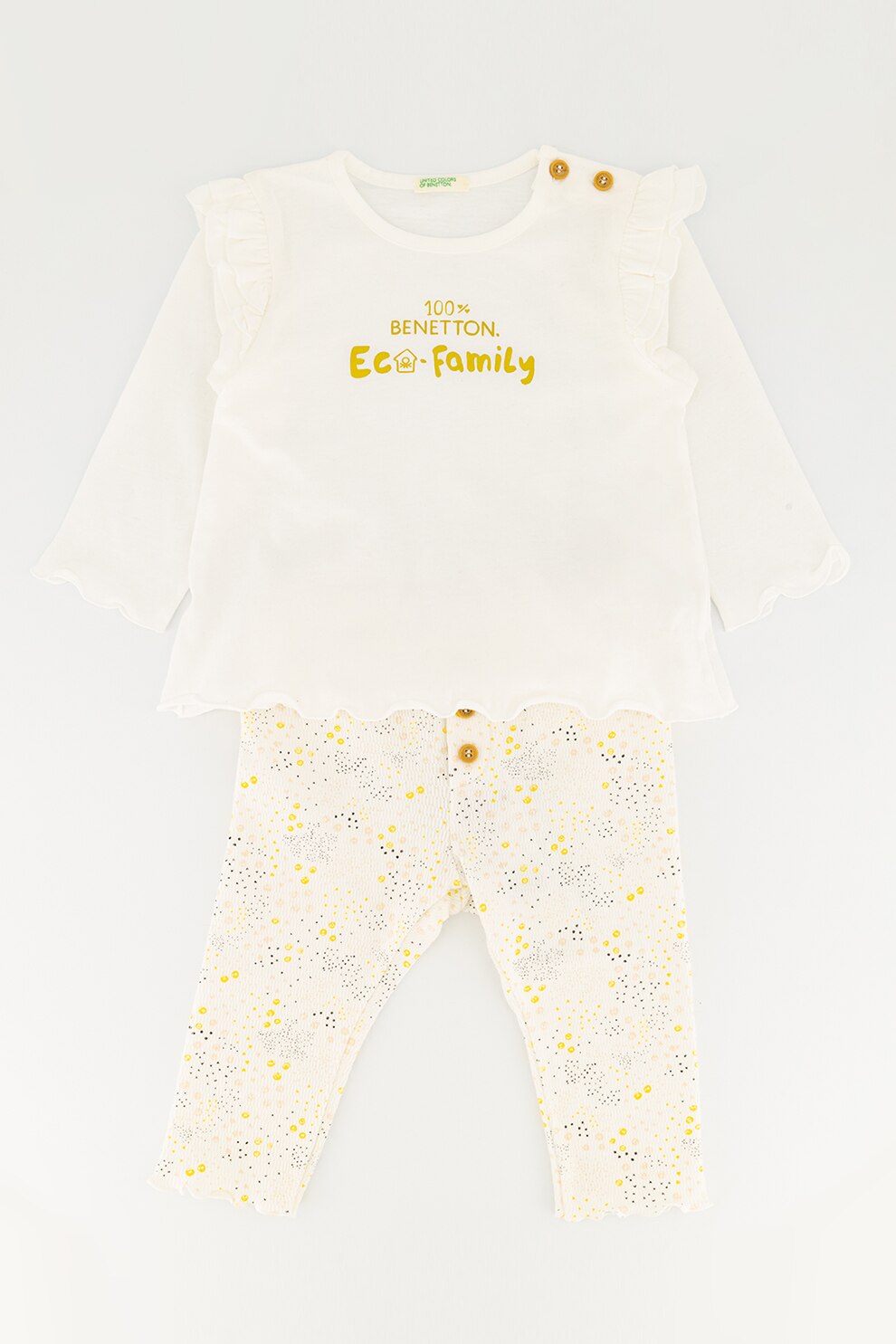 United Colors of Benetton, Set de colanti si bluza de bumbac organic, Alb/Bleumarin