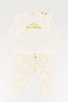 United Colors of Benetton, Set de colanti si bluza de bumbac organic, Alb/Bleumarin United Colors of Benetton, Set de colanti si bluza de bumbac organic, Alb/Bleumarin