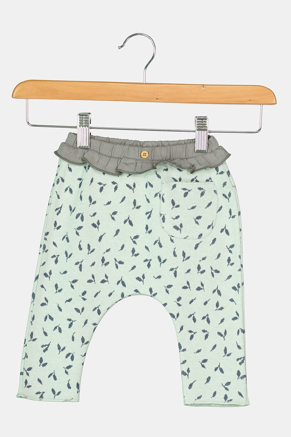 United Colors of Benetton, Pantaloni tricotati din bumbac organic cu volane, Verde pal