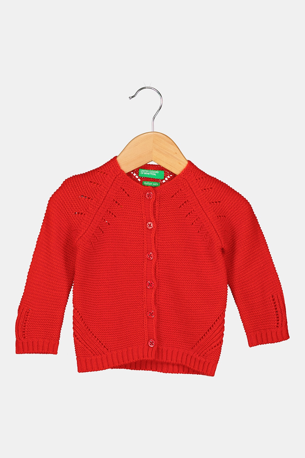 United Colors of Benetton, Cardigan din amestec de lana cu detalii pointelle, Rosu