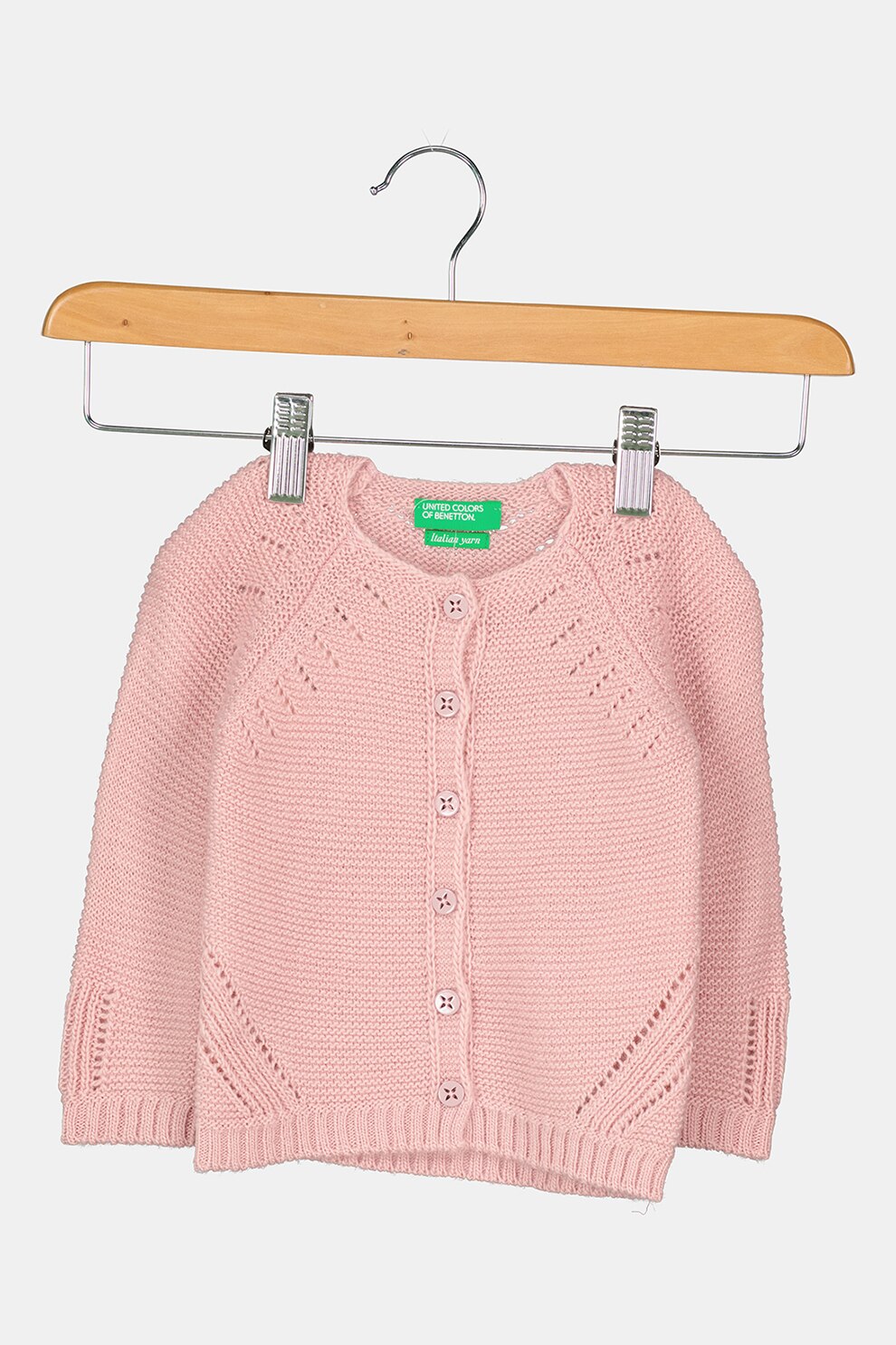 United Colors of Benetton, Cardigan din amestec de lana cu detalii pointelle, Roz prafuit