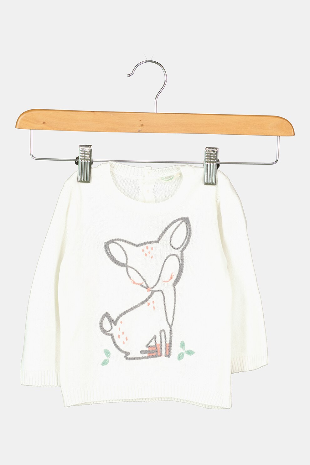 United Colors of Benetton, Pulover cu decolteu la baza gatului si text brodat pe piept, Alb/Gri