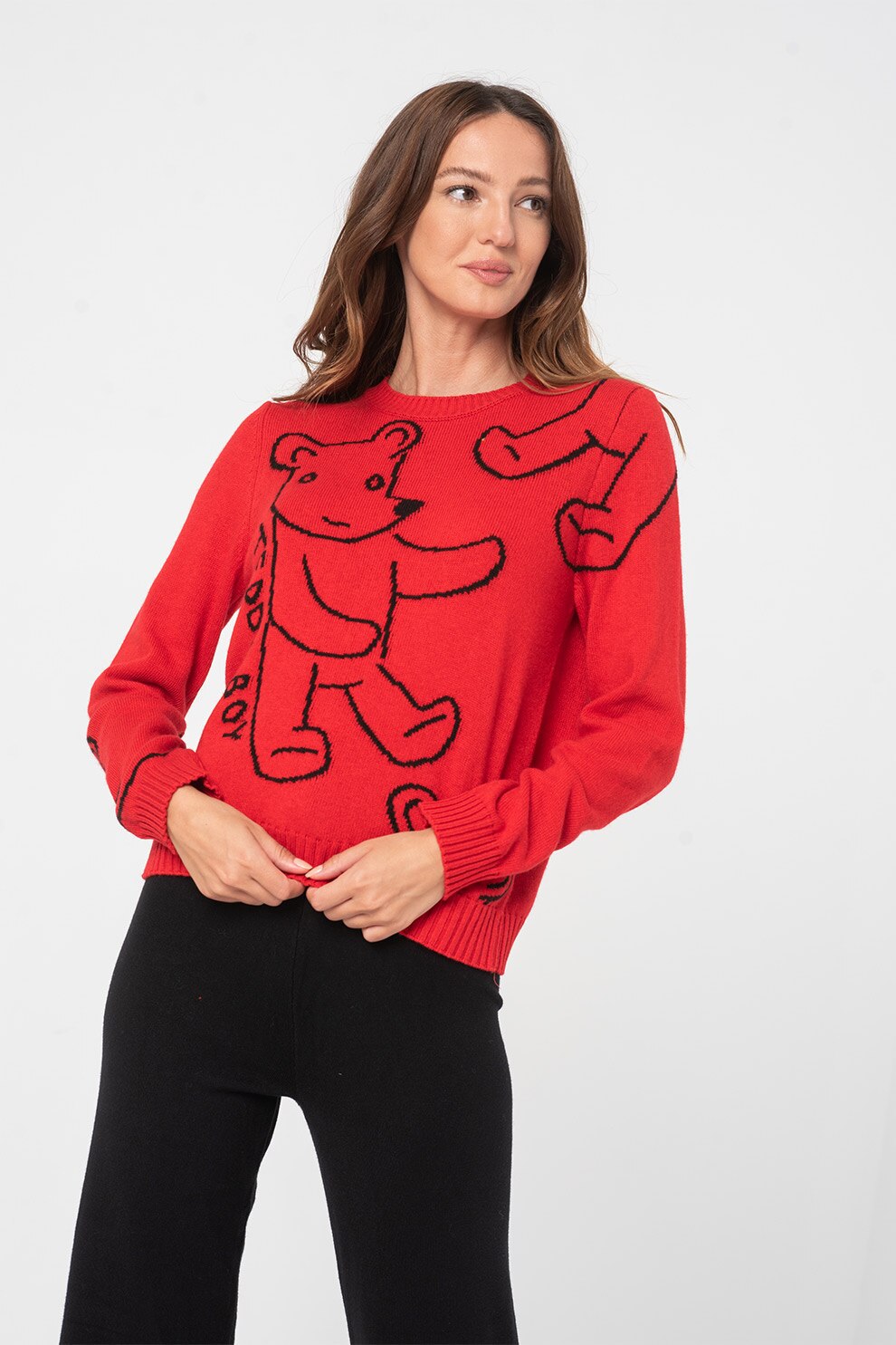 United Colors of Benetton, Pulover cu model cu ursuleti, Rosu