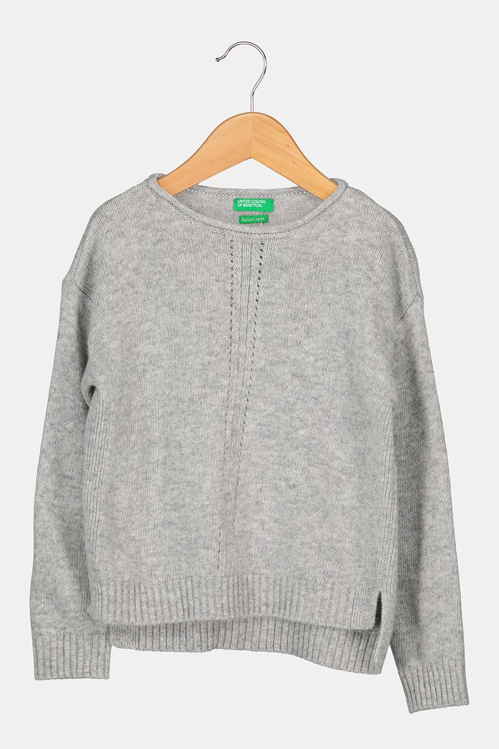 United Colors of Benetton, Pulover asimetric din amestec de lana, Gri melange