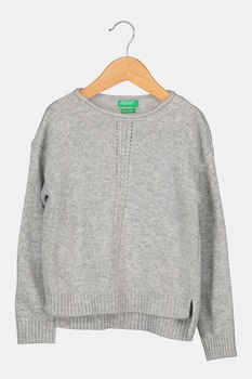 United Colors of Benetton, Pulover asimetric din amestec de lana, Gri melange United Colors of Benetton, Pulover asimetric din amestec de lana, Gri melange