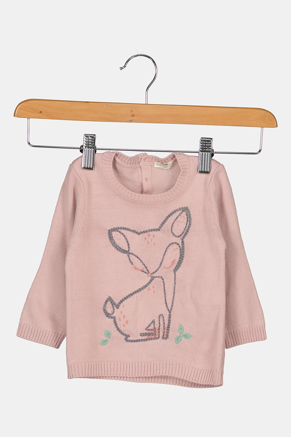 United Colors of Benetton, Pulover cu decolteu la baza gatului si text brodat pe piept, Roz prafuit